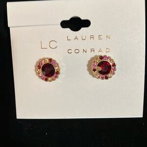 NWT Lauren Conrad red stone earrings with multicolored surrounding stones.